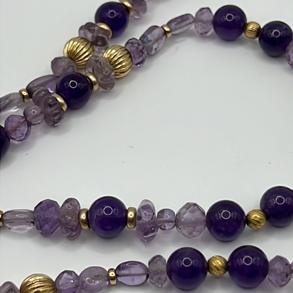 AMETHYST, GLASS, AND GOLD BEAD ARTISAN WRAP NECKLACE 63” - Picture 4 of 11